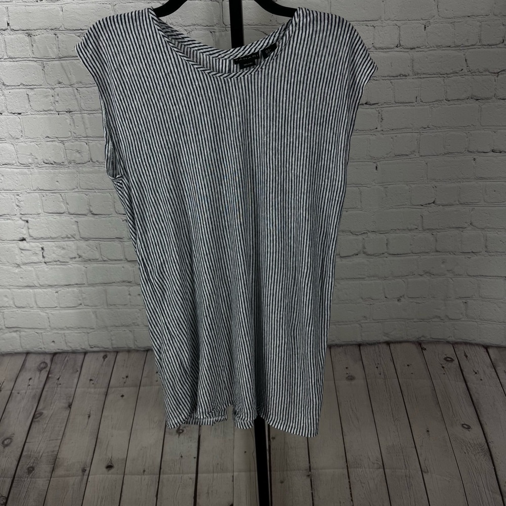 Tahari Blue and White Striped Linen Button Back Shirt Size Small